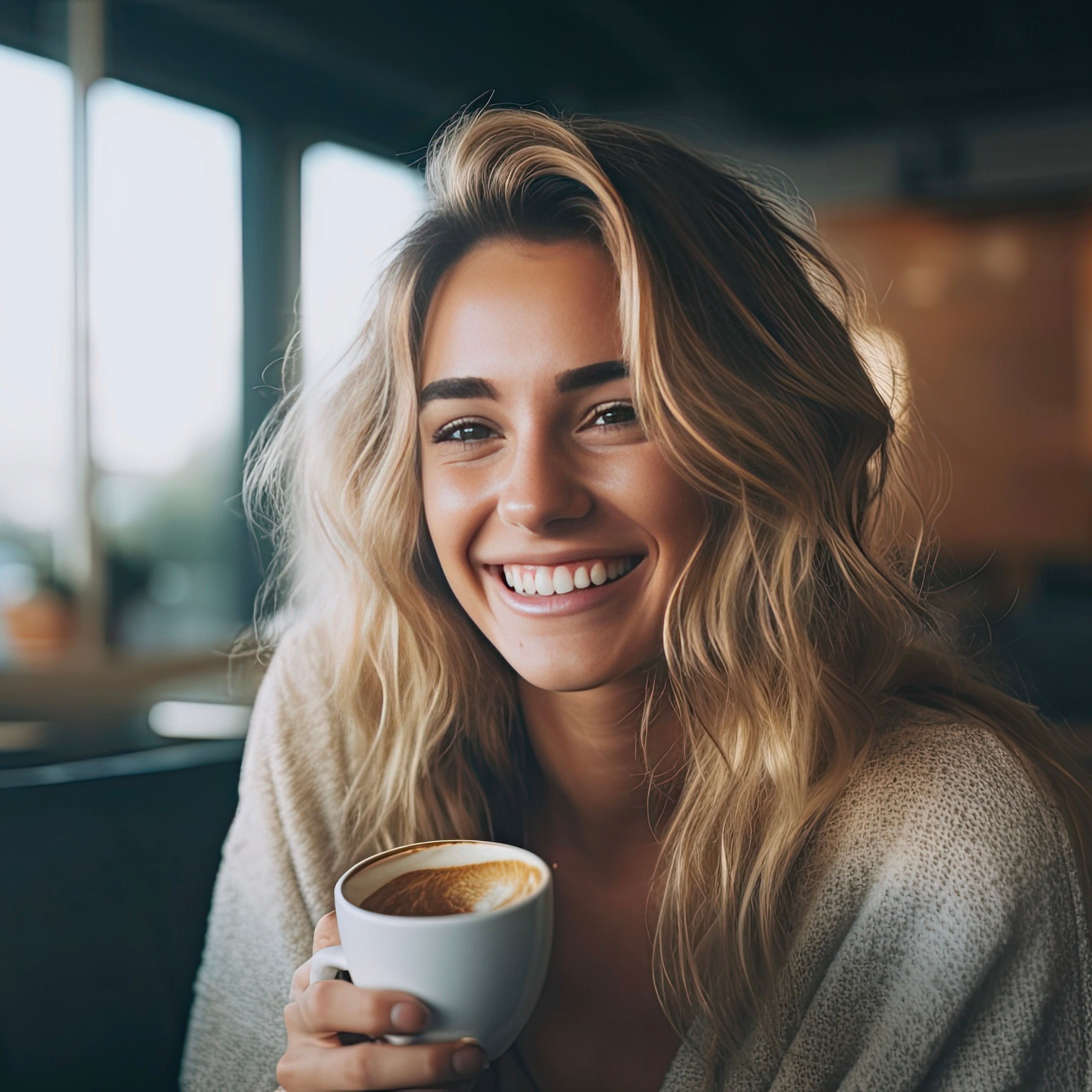 Young women holding a cup of coffee in a cafe